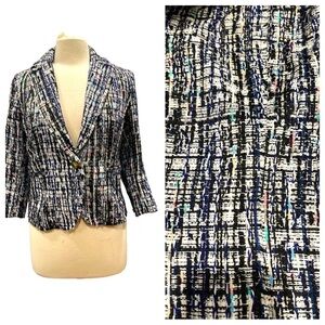 NWOT Ecru Boucle Knit Blazer SZ S Navy Cream Multi Color